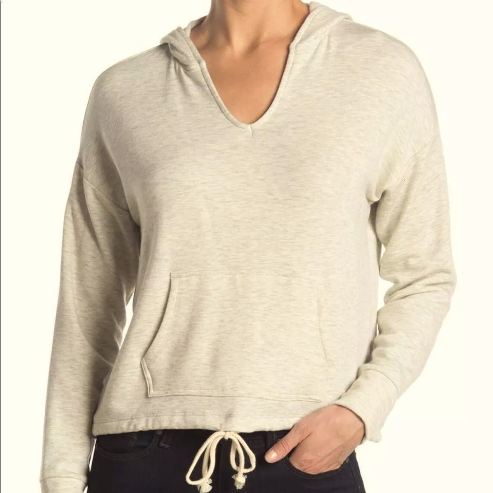 Philosophy - Grey/Cream French Terry Drawstring Hem Cropped Hoodie - size M